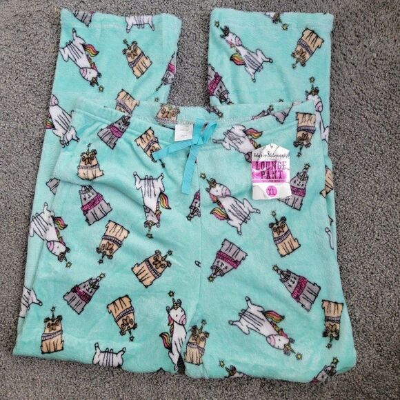 Warm & Snuggly Womens Blue Stretch Soft Kitty Unicorn Lounge Pants Size XLarge - Picture 3 of 6